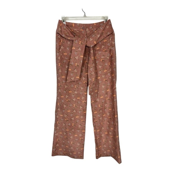 Tach Clothing Sz M Floral Printed Corduroy Wide Leg Cropped Pants Mauve - Picture 2 of 9